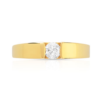 Bague solitaire or 750 jaune diamant 25/100e de ca