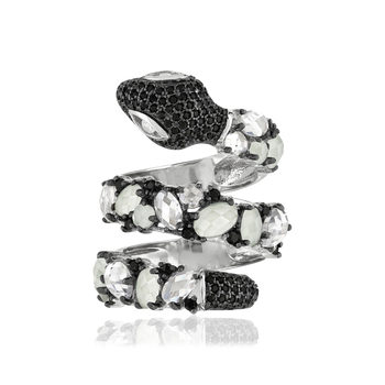 Bague argent 925 serpent pierres imitations et zirconias noirs et blancs