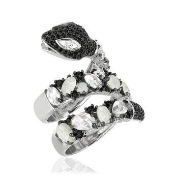 Bague argent 925 serpent pierres imitations et zirconias noirs et blancs