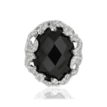 Bague argent 925 pierre imitation noire et zirconias