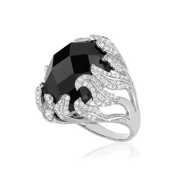 Bague argent 925 pierre imitation noire et zirconias