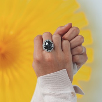 Bague argent 925 pierre imitation noire et zirconias