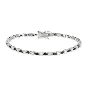 Bracelet argent 925 pierres imitation noires et zirconias 18 cm
