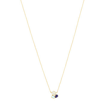 Collier or jaune 375 fleur nacre et pierres fines 45 cm