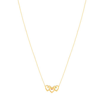 Collier plaqué or coeurs personnalisable zirconias rouge vert et blanc 44,5 cm