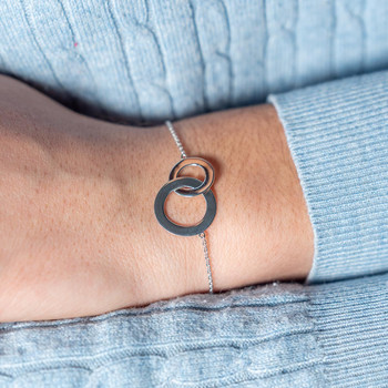 Bracelet argent 925 2 cercles entrelacés personnalisables 21 cm