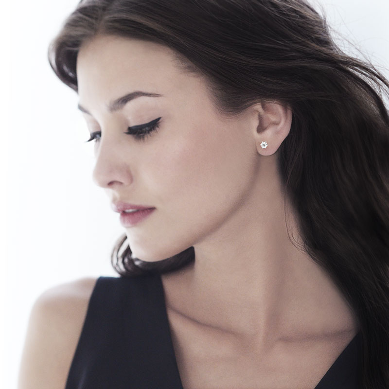 Boucles d'oreilles or 750 blanc diamant - vue porté 1