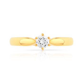 Bague solitaire or 750 jaune diamant 20/100e de carat