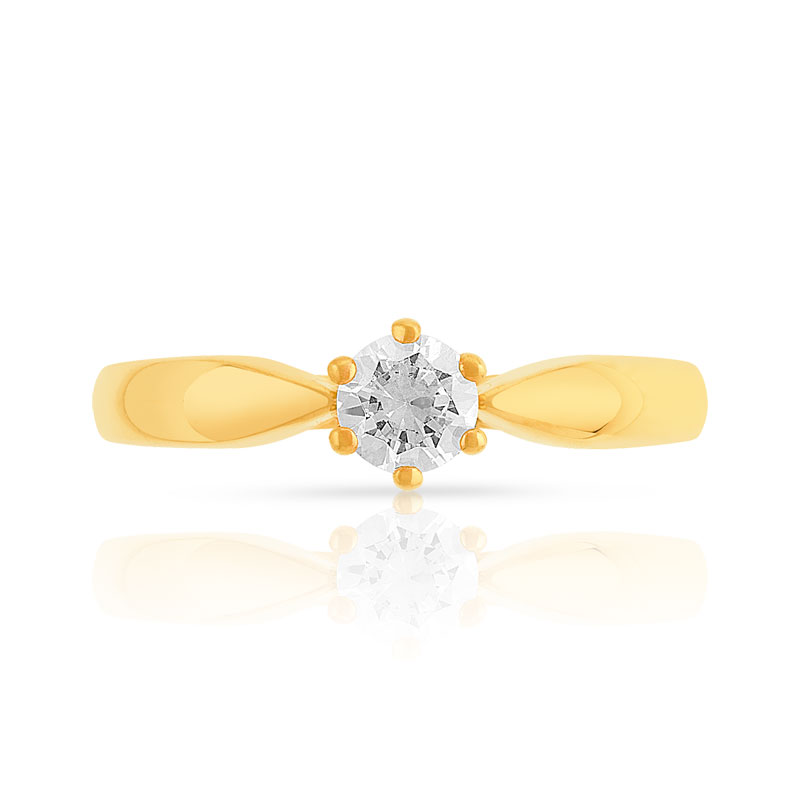 Bague solitaire or 750 jaune diamant 30/100e de carat - vue 3