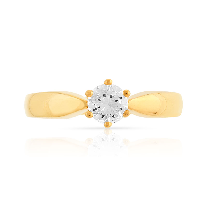 Bague solitaire or 750 jaune diamant 40/100e de carat - vue 3