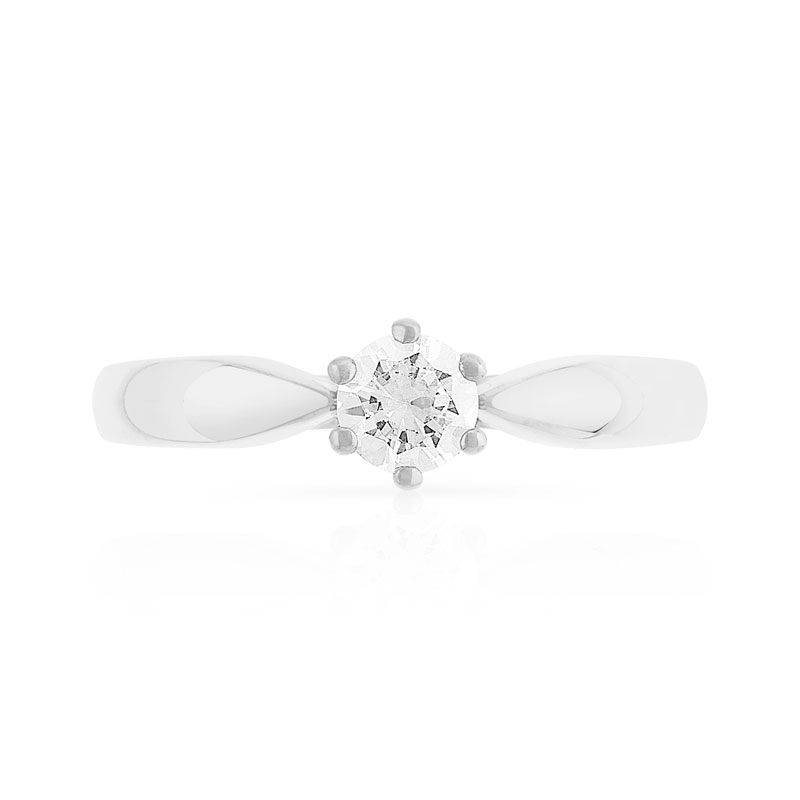Bague solitaire or 750 blanc diamant 30/100e de carat - vue 3