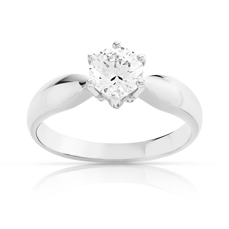 Bague solitaire or 750 blanc diamant 70/100e de carat