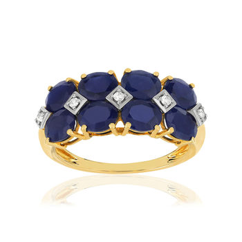 Bague or 375 2 tons saphirs diamants