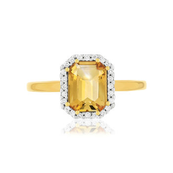 Bague or 375 2 tons citrine diamants