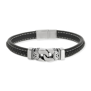 Bracelet cuir noir acier 21 cm