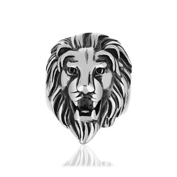 Bague acier tête de lion