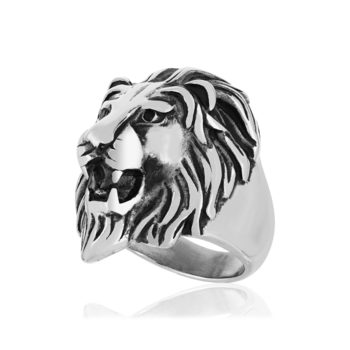Bague acier tête de lion