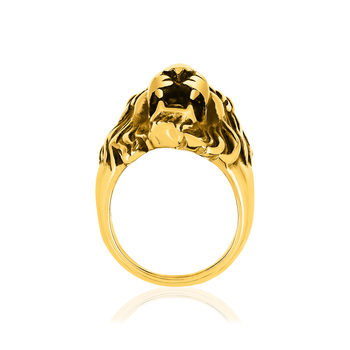 Bague acier jaune tête de lion