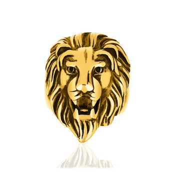Bague acier jaune tête de lion