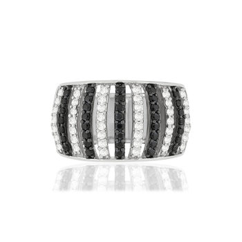 Bague argent 925 et ruthénium noir, spinelles noires et zirconias