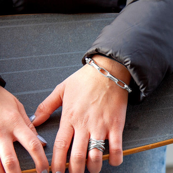 Bracelet argent 925, mailles rectangulaires 21 cm.