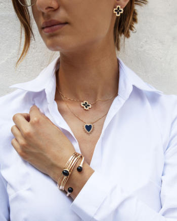 Bracelet jonc ouvert plaque or agate 60 mm