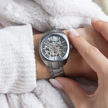 Montre mixte squelette automatique acier bracelet acier
