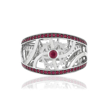 Bague Vesontio or blanc 750, rubis total 50/100e de carat.