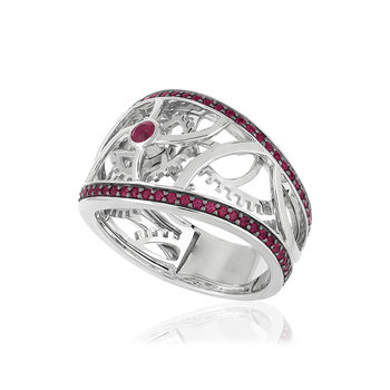 Bague Vesontio or blanc 750, rubis total 50/100e de carat.