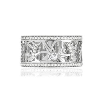 Bague Vesontio or blanc 750, diamants total 4/100e de carat.
