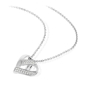 Collier or blanc 750 diamants coeur42 cm