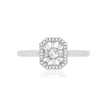 Bague or blanc 750, diamants total 21/100e de carat.