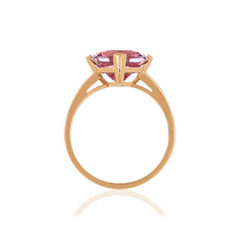 Bague or rose 750, 1 topaze rose traitée de 5 carats.