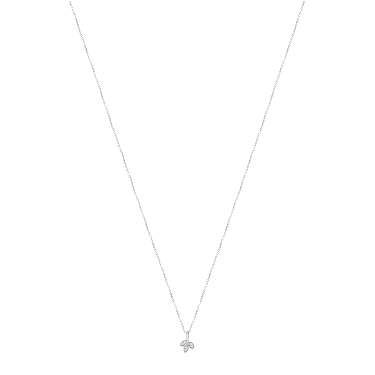 Collier or blanc 375, diamants, motif feuille. Longueur 42 cm. - vue 2
