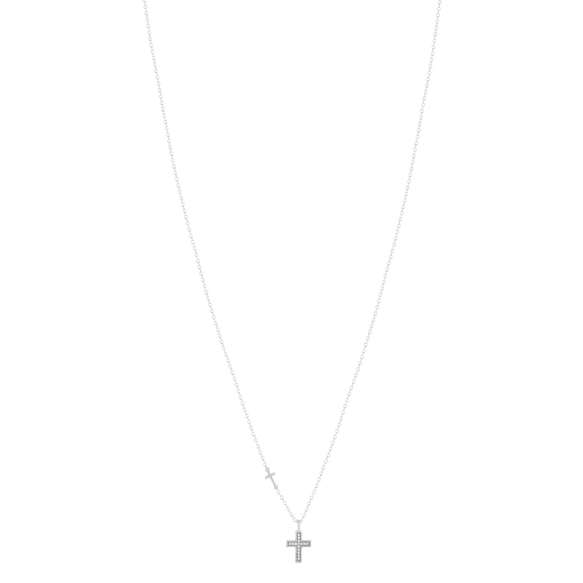 Collier or blanc 375, motif croix, diamants. Longueur 45 cm - vue 2