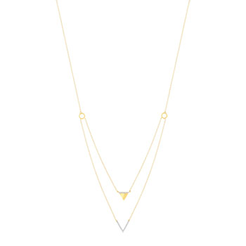 Collier or 375 2 tons, forme triangle, diamants. Longueur 45 cm.