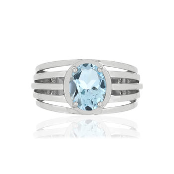 Bague or blanc 375, 1 Topaze bleue 1,75 carat.