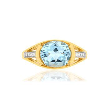 Bague or 375 2 tons, Topaze, diamants.