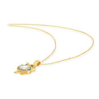 Collier or jaune 375, motif hibou, quartz vert, onyx.