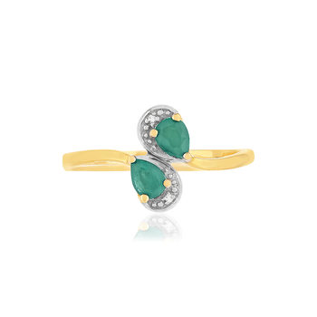 Bague or 375 2 tons, émeraudes, diamants.