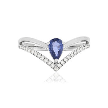Bague or blanc 750 saphir, diamants.