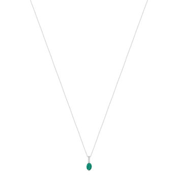 Collier or blanc 750, émeraude, diamants. Longueur 42 cm.