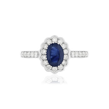 Bague or blanc 750, saphir, diamants.