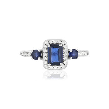 Bague or blanc 375, saphirs, diamants.