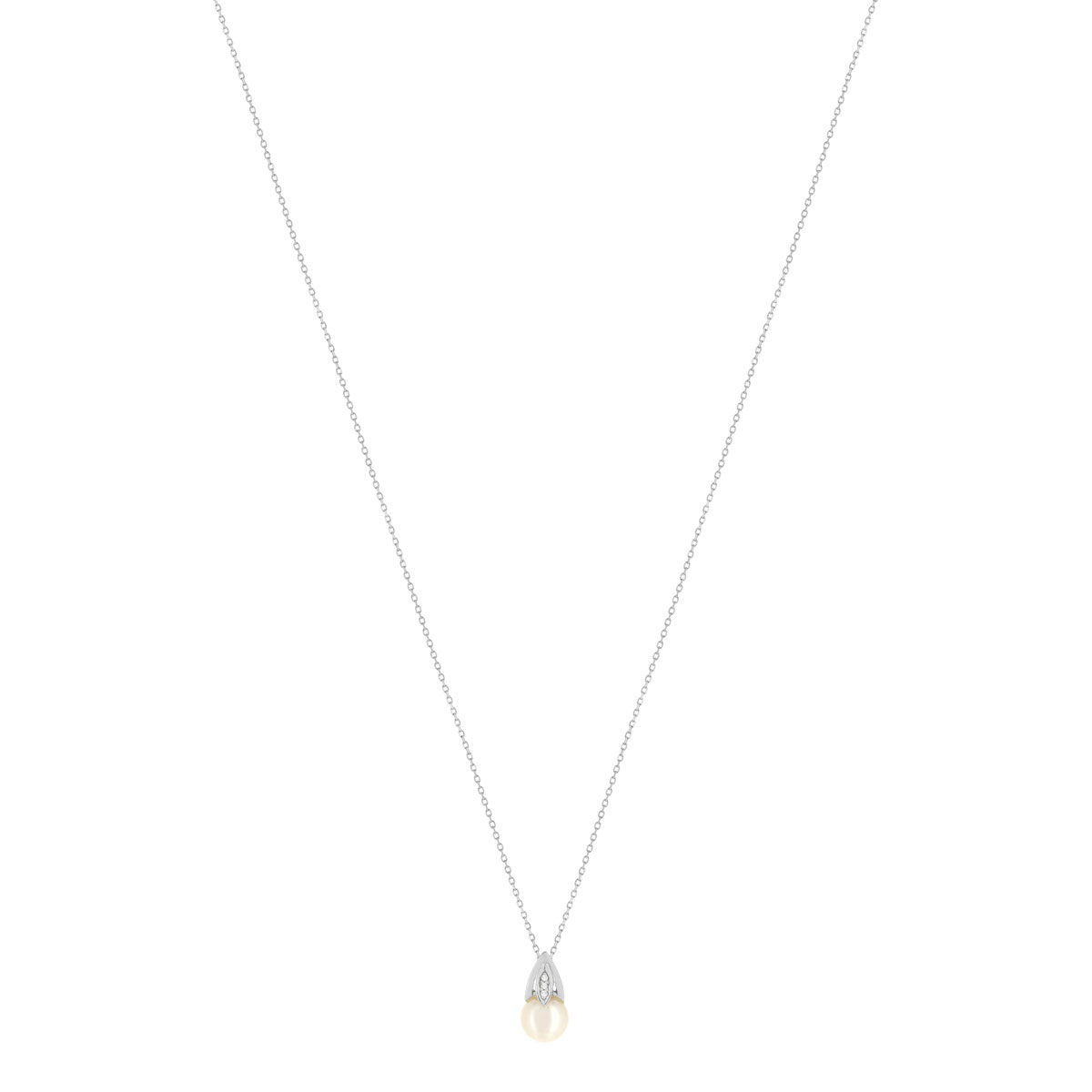 Collier or blanc 375, perle de culture de Chine, diamants. Longueur 45 cm. - vue 2