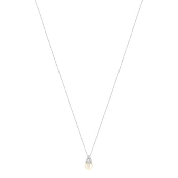 Collier or blanc 375, perle de culture de Chine, diamants. Longueur 45 cm.