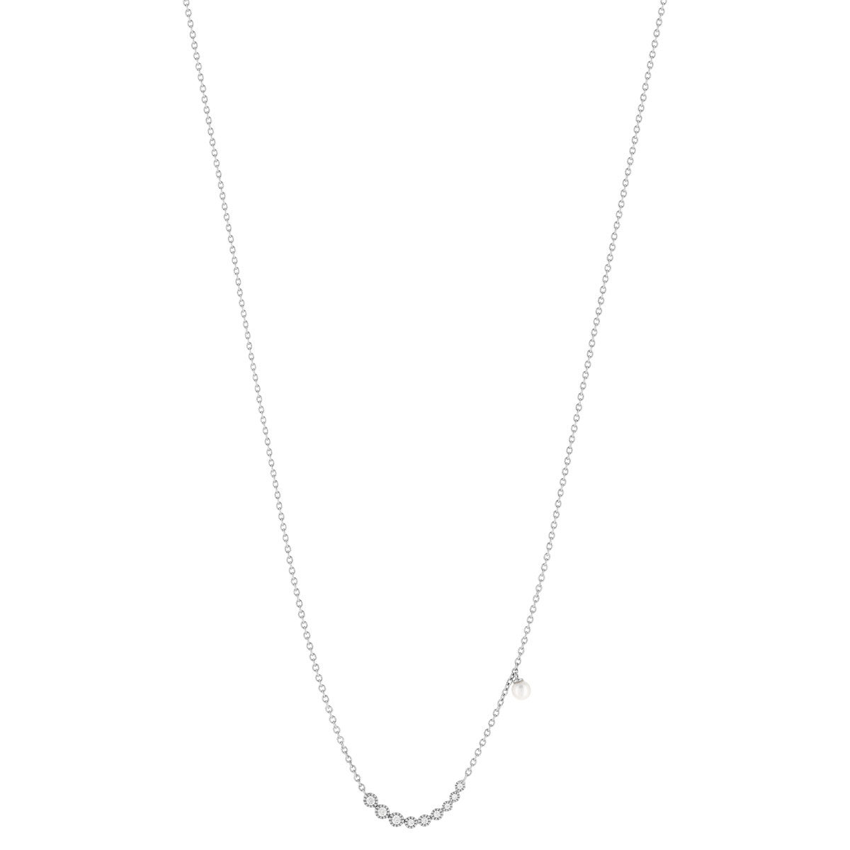 Collier argent 925, perle de culture de Chine et zirconia. Longueur 45 cm. - vue 2