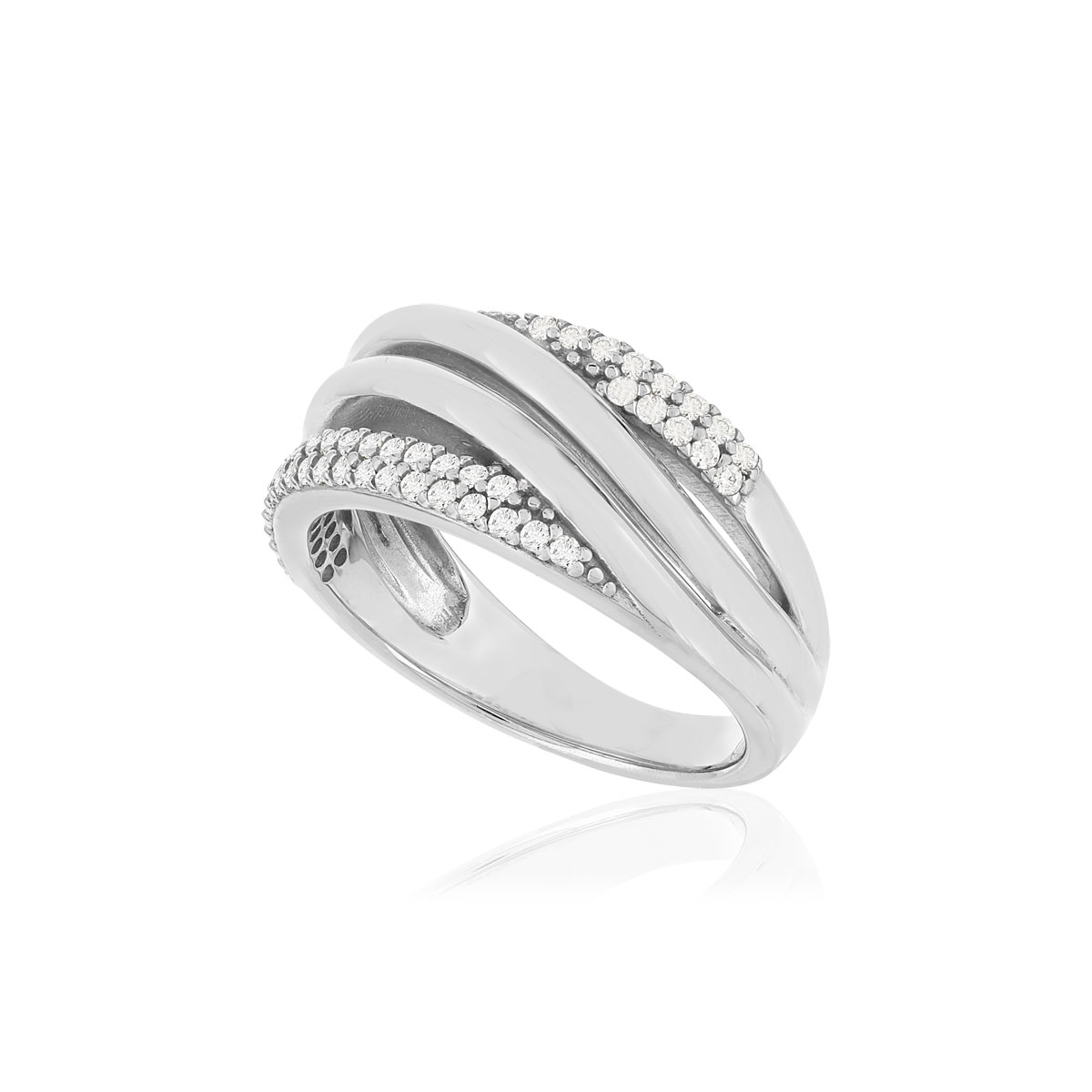 Bague argent 925, zirconias. - vue D1