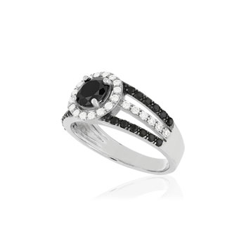 Bague argent 925, zirconias noirs et blancs.