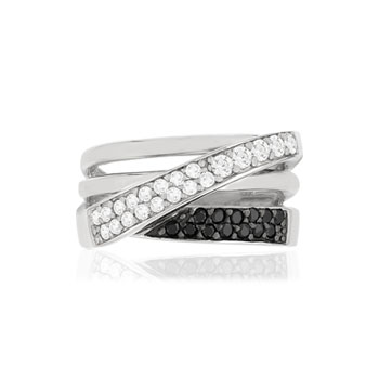 Bague argent 925 zirconias noirs et blancs
